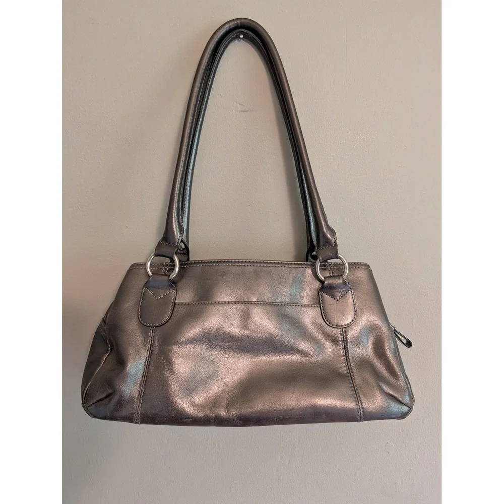 Vintage Y2K Giani Bernini Metallic Pewter Leather Shoulder Bag Silver Hardware